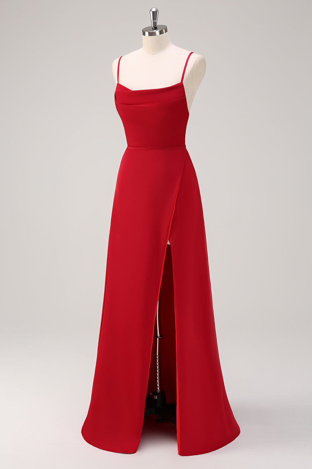 Vestido de dama de honor de línea A con tirantes de espagueti burdeos con abertura