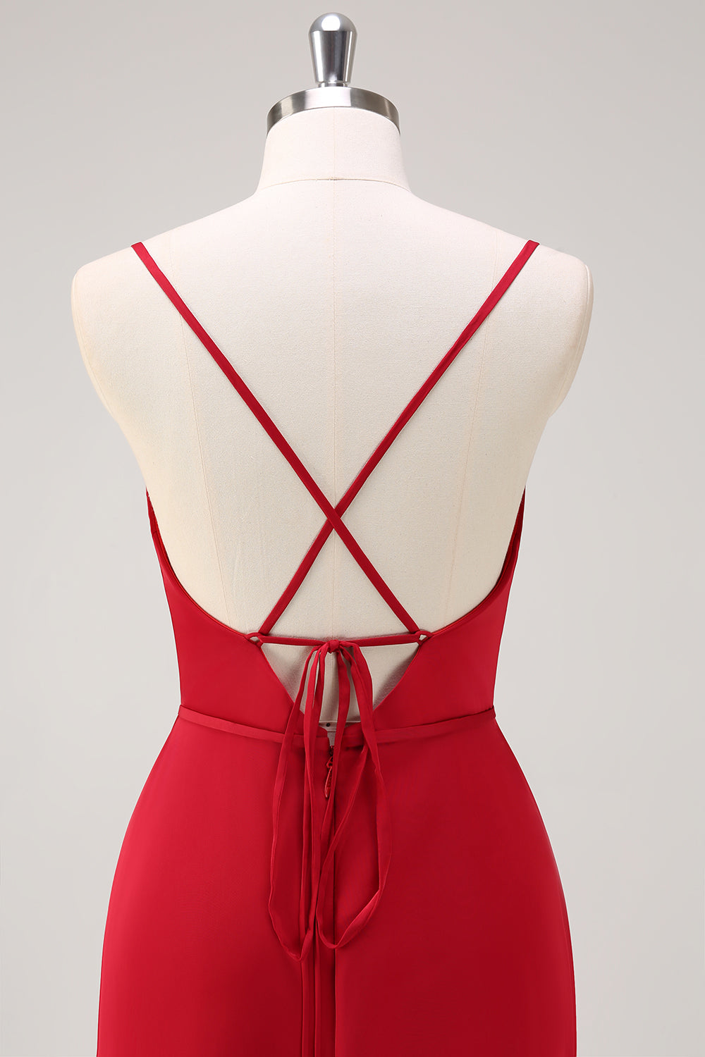 Vestido de dama de honor de línea A con tirantes de espagueti burdeos con abertura