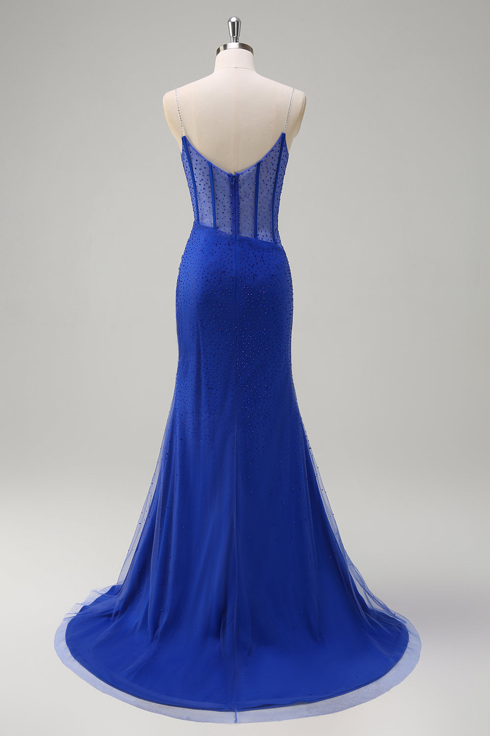 Vestido de fiesta largo con abertura y correas de espagueti de sirena negra brillante con correas de espagueti