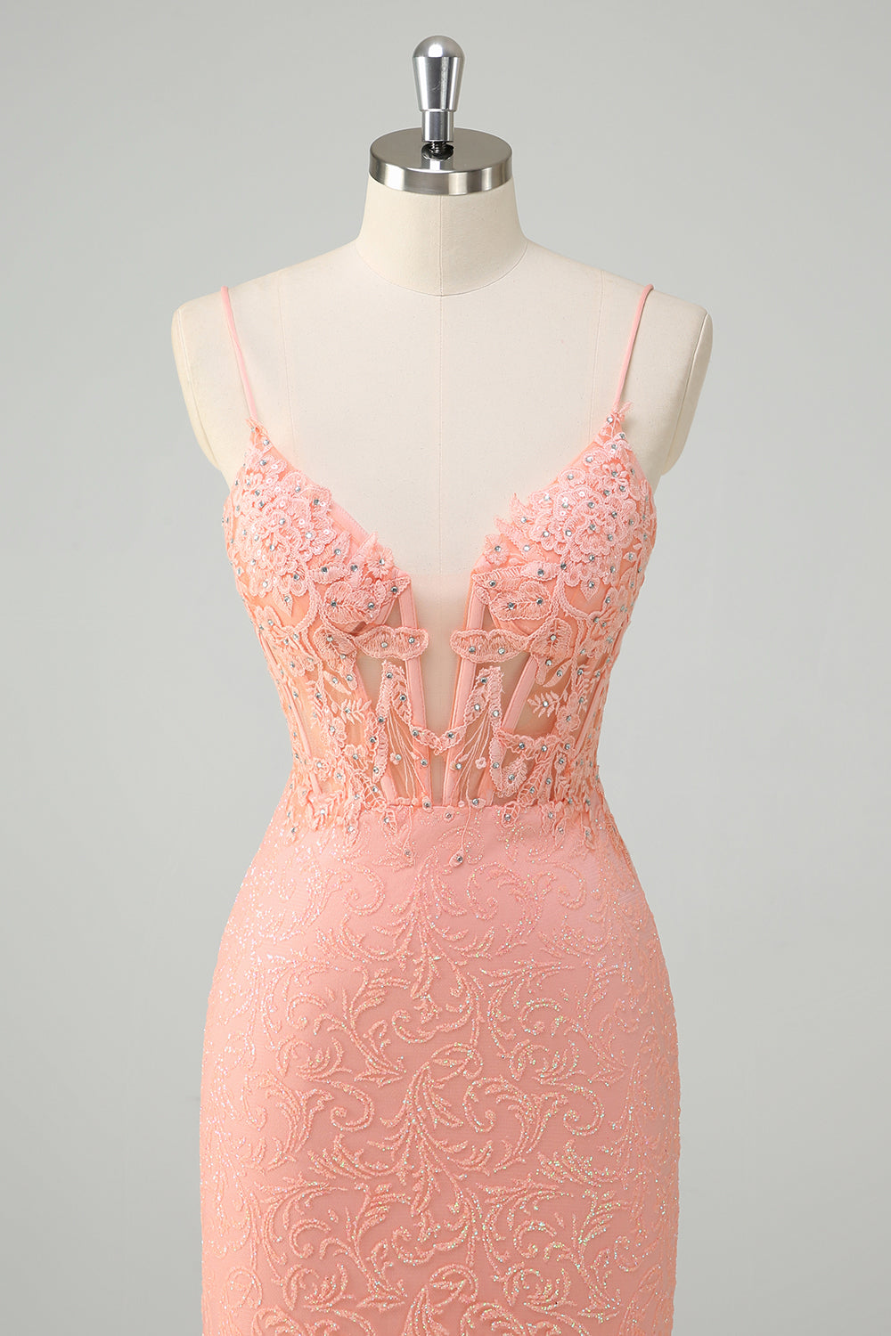 Vestido de fiesta de lentejuelas con correas de espagueti de sirena naranja
