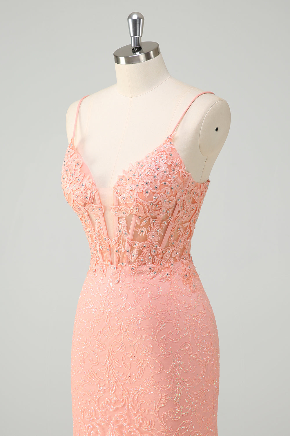 Vestido de fiesta de lentejuelas con correas de espagueti de sirena naranja