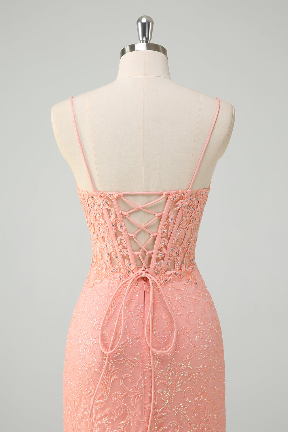 Vestido de fiesta de lentejuelas con correas de espagueti de sirena naranja