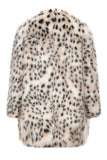 Abrigo de piel de mujer oversize con estampado de leopardo blanco