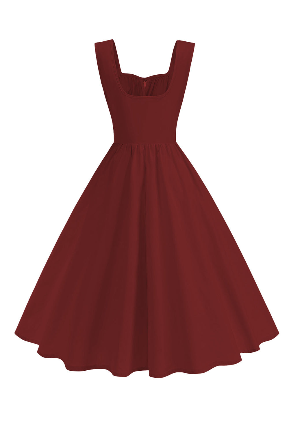 Vestido midi evasé azul con cuello cuadrado de la década de 1950