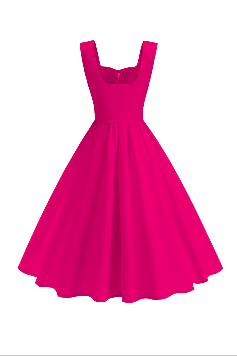 Vestido midi evasé azul con cuello cuadrado de la década de 1950
