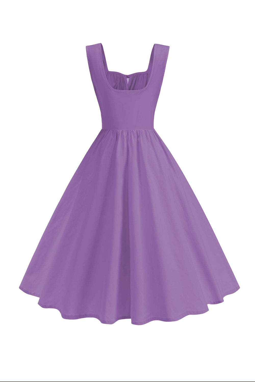 Vestido midi evasé azul con cuello cuadrado de la década de 1950