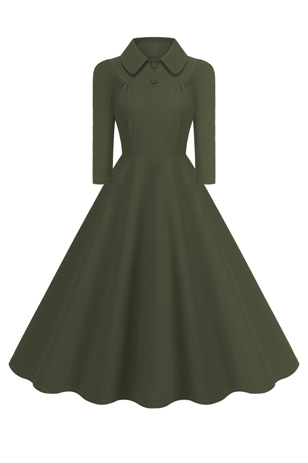 Vestido midi amarillo de manga larga con cuello peter pan y línea A de la década de 1950