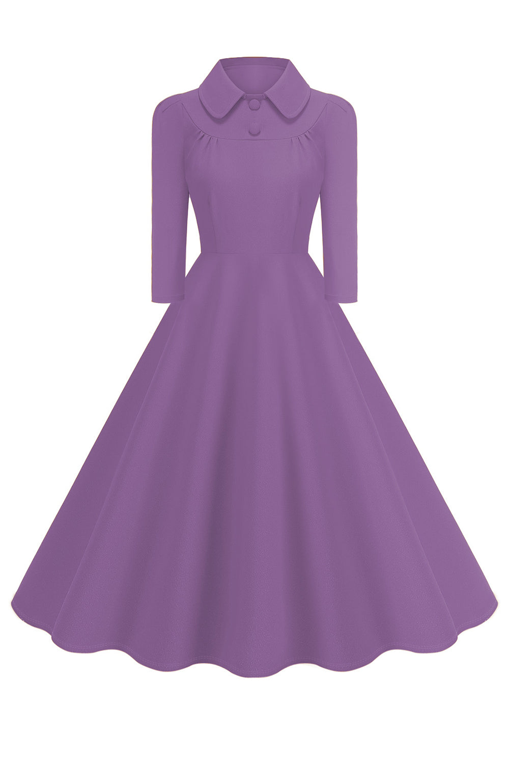 Vestido midi amarillo de manga larga con cuello peter pan y línea A de la década de 1950