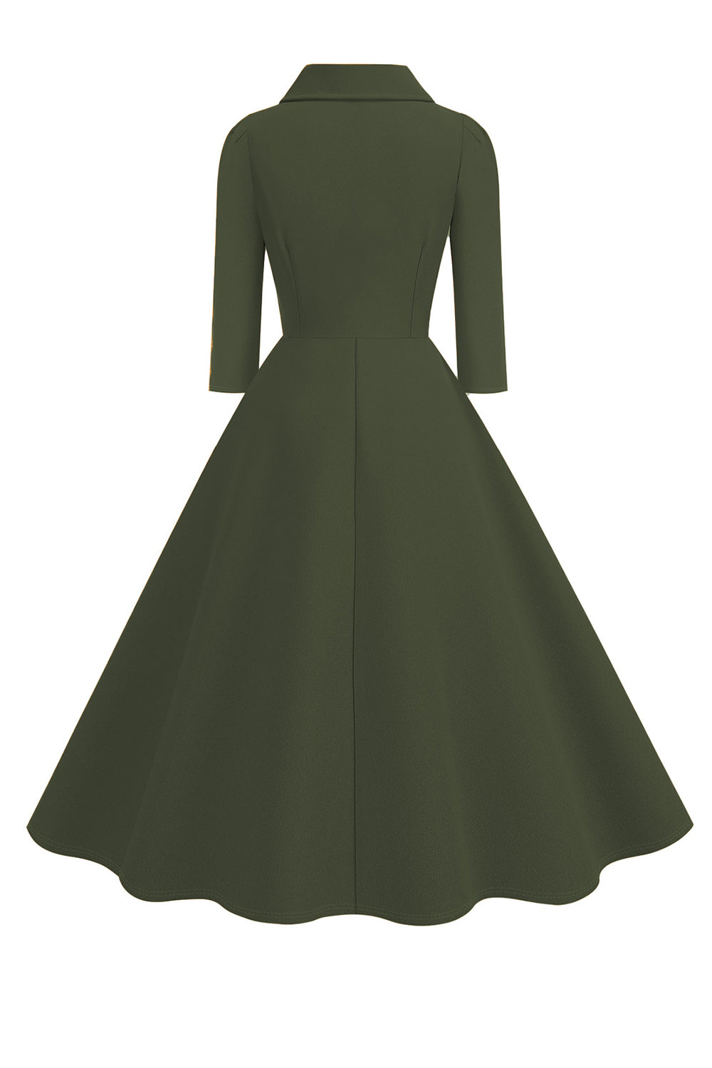 Vestido midi amarillo de manga larga con cuello peter pan y línea A de la década de 1950