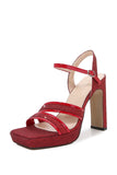 Sandalias de tacón alto para mujer Puntera abierta Lentejuelas ruborizadas Zapatos de tacón grueso