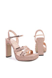 Sandalias de tacón alto para mujer Puntera abierta Lentejuelas ruborizadas Zapatos de tacón grueso