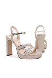 Sandalias de tacón alto para mujer Puntera abierta Lentejuelas ruborizadas Zapatos de tacón grueso