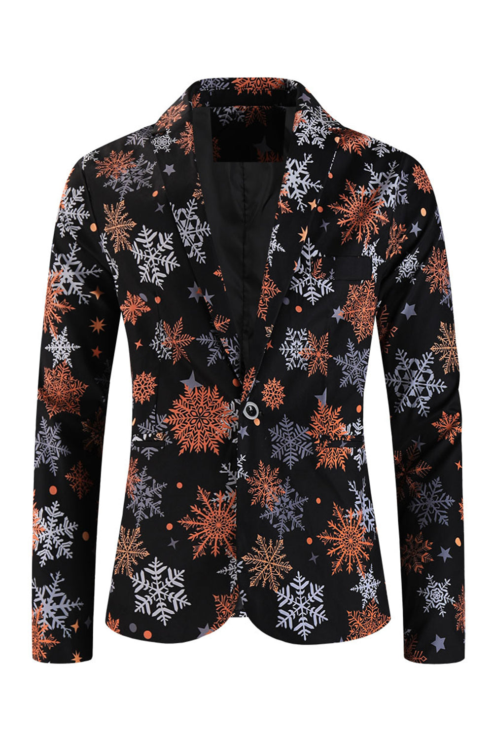 Traje de Navidad para hombre negro con estampado de copos de nieve de 3 piezas