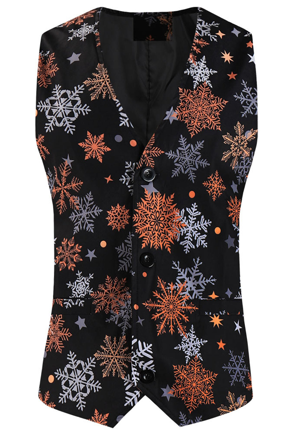 Traje de Navidad para hombre negro con estampado de copos de nieve de 3 piezas