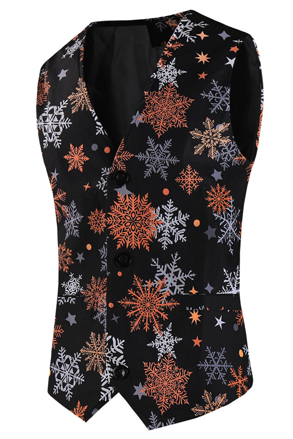 Traje de Navidad para hombre negro con estampado de copos de nieve de 3 piezas