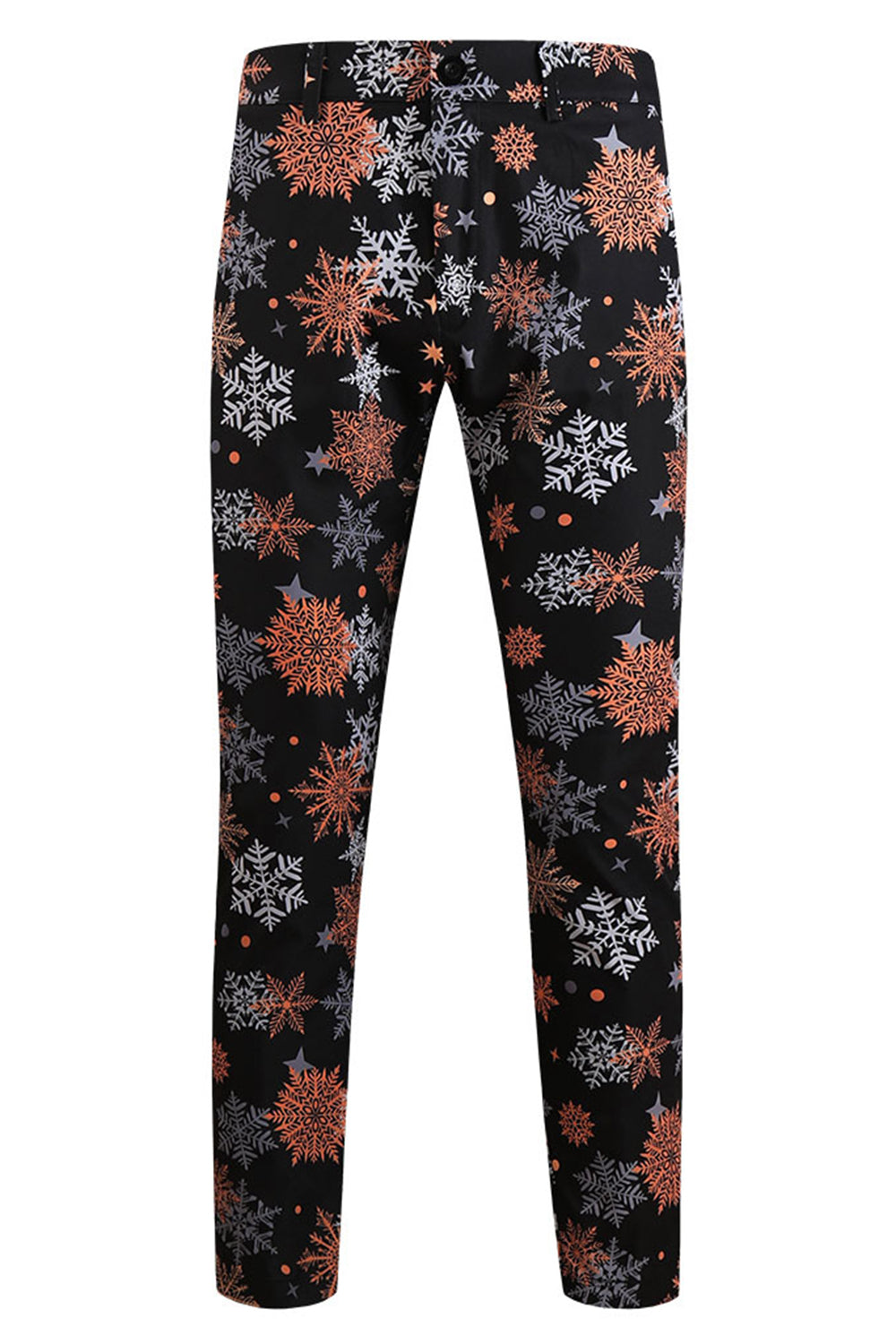 Traje de Navidad para hombre negro con estampado de copos de nieve de 3 piezas