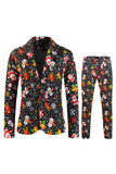 Solapa con muescas negras muñeco de nieve estampado Navidad Slim Fit Hombres Trajes de hombre