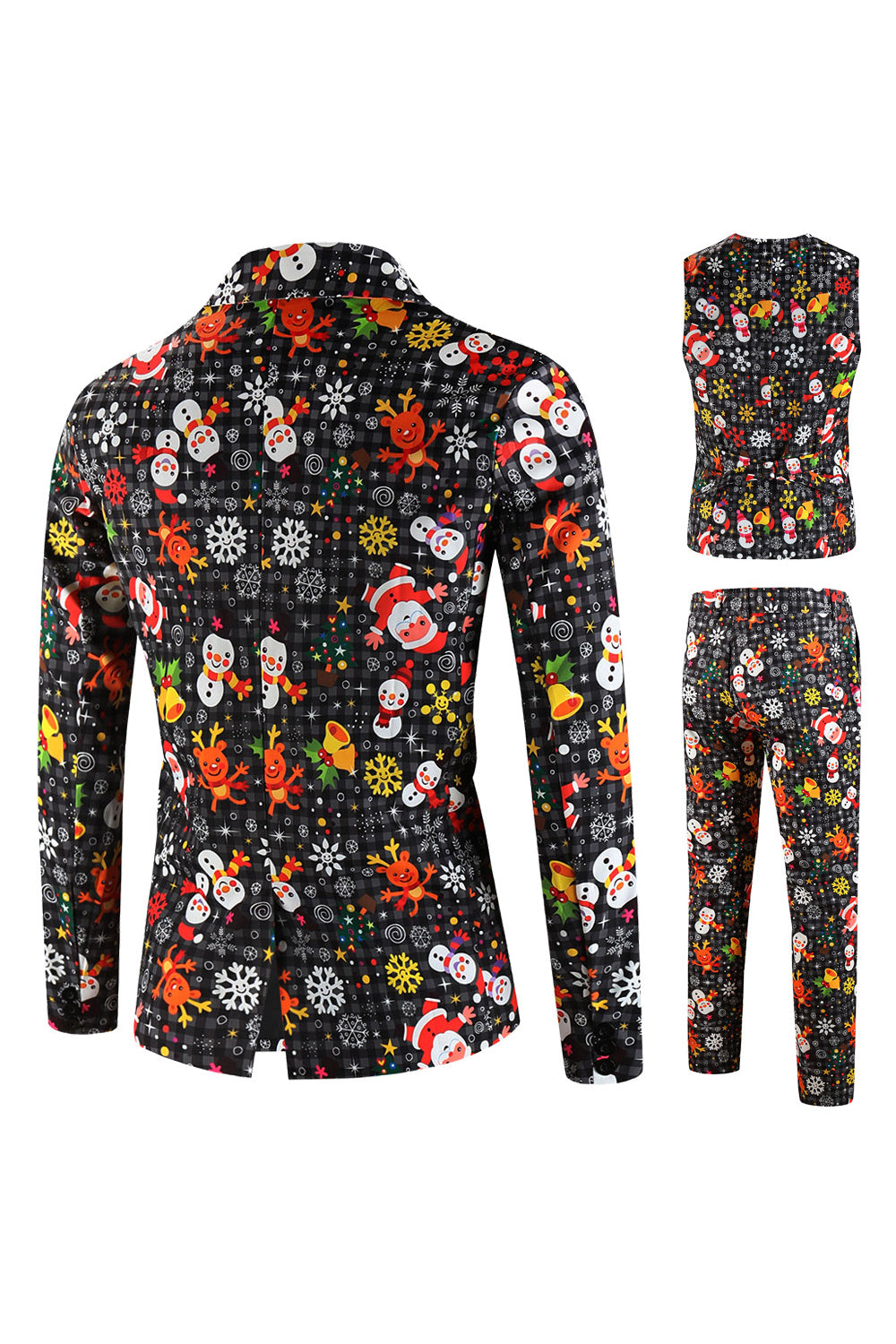 Solapa con muescas negras muñeco de nieve estampado Navidad Slim Fit Hombres Trajes de hombre
