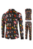 Solapa con muescas negras muñeco de nieve estampado Navidad Slim Fit Hombres Trajes de hombre