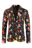 Solapa con muescas negras muñeco de nieve estampado Navidad Slim Fit Hombres Trajes de hombre