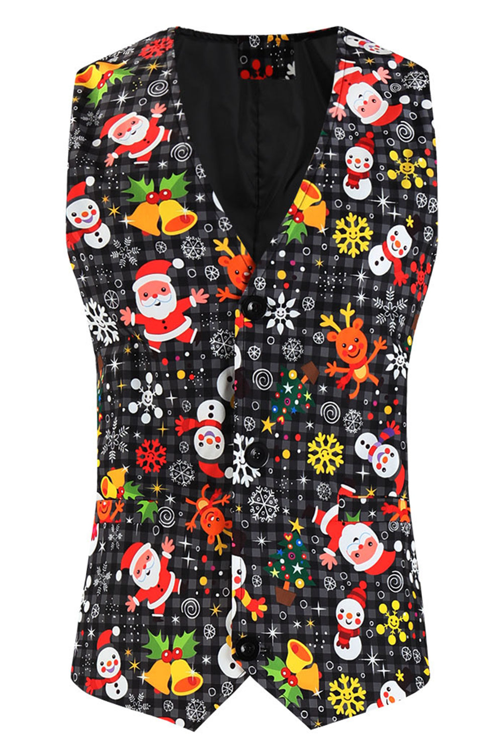 Solapa con muescas negras muñeco de nieve estampado Navidad Slim Fit Hombres Trajes de hombre