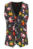 Solapa con muescas negras muñeco de nieve estampado Navidad Slim Fit Hombres Trajes de hombre