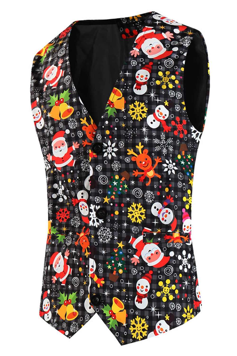 Solapa con muescas negras muñeco de nieve estampado Navidad Slim Fit Hombres Trajes de hombre