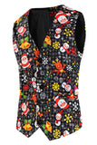 Solapa con muescas negras muñeco de nieve estampado Navidad Slim Fit Hombres Trajes de hombre