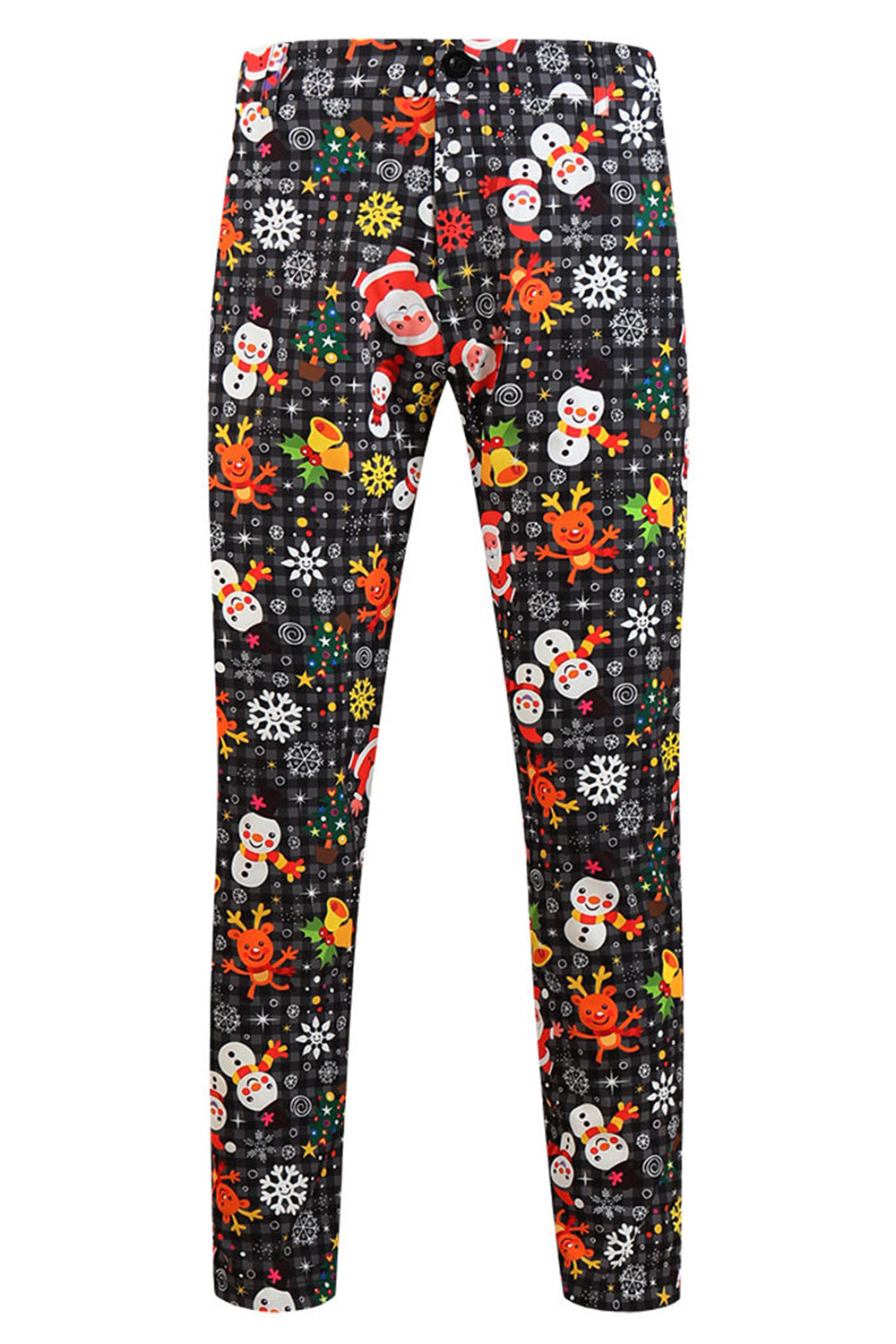 Solapa con muescas negras muñeco de nieve estampado Navidad Slim Fit Hombres Trajes de hombre