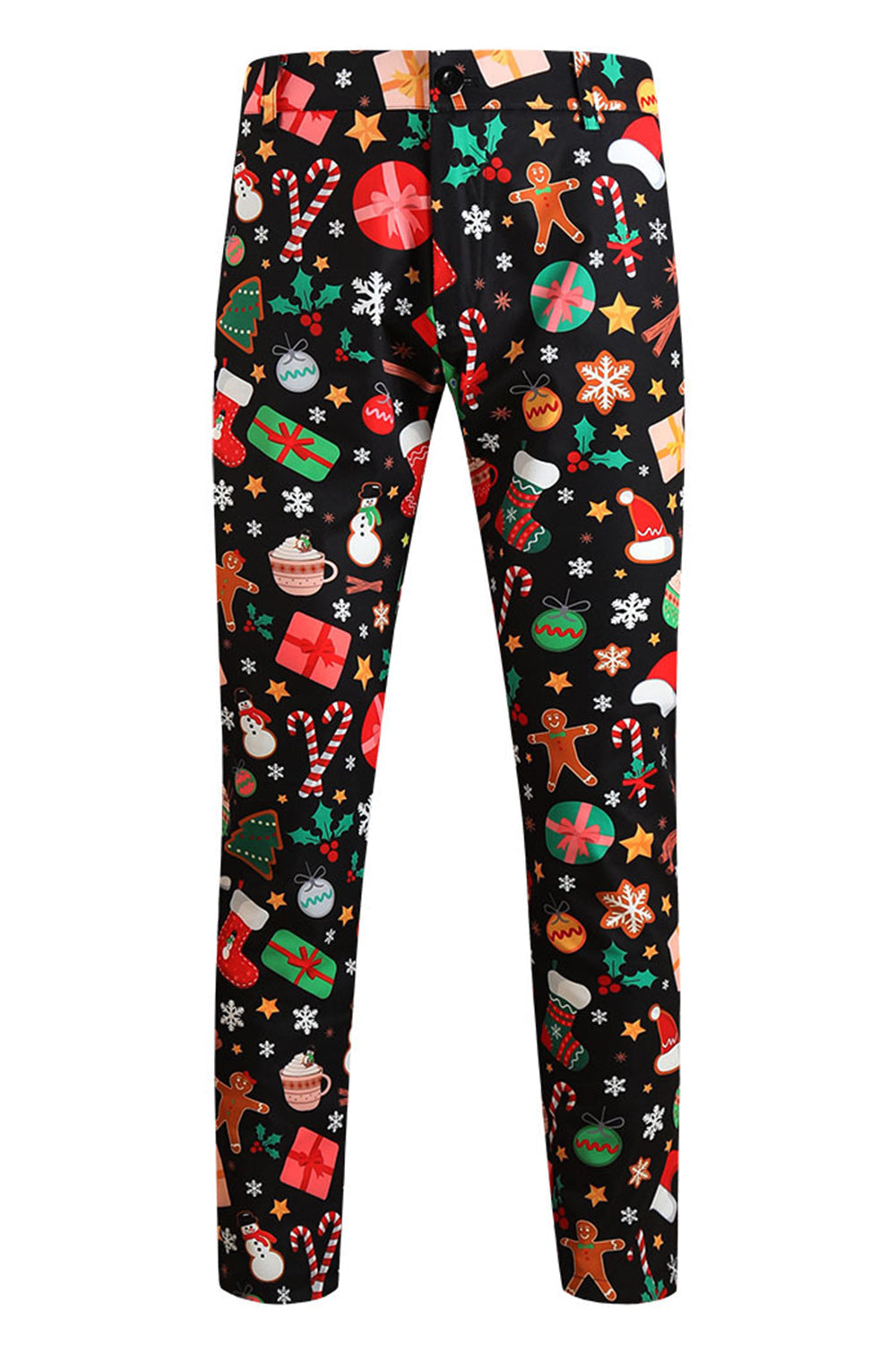 Trajes de hombre negros con solapa con muescas estampadas en Navidad de 3 piezas