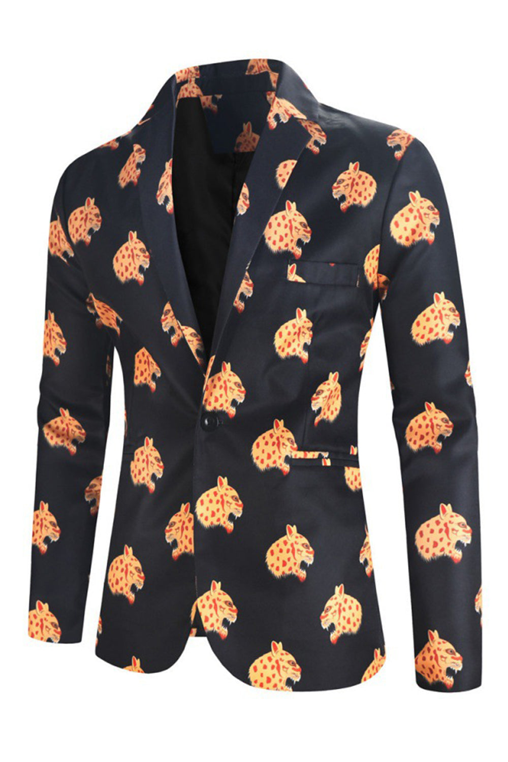 Trajes de fiesta para hombre de 3 piezas con estampado animal negro