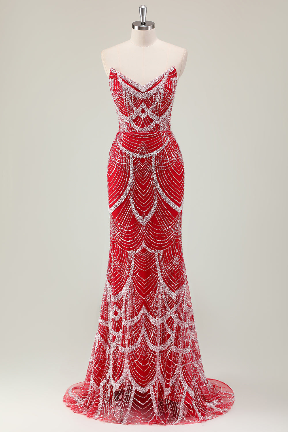Vestido de fiesta largo con lentejuelas sin tirantes de sirena verde oscuro con purpurina y abalorios