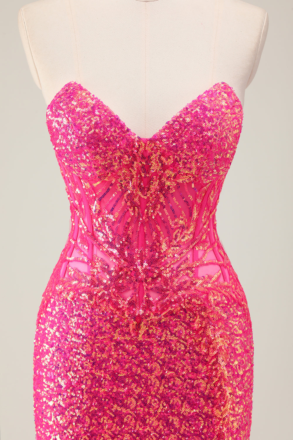 Vestido de fiesta largo sin tirantes de sirena fucsia brillante con abertura