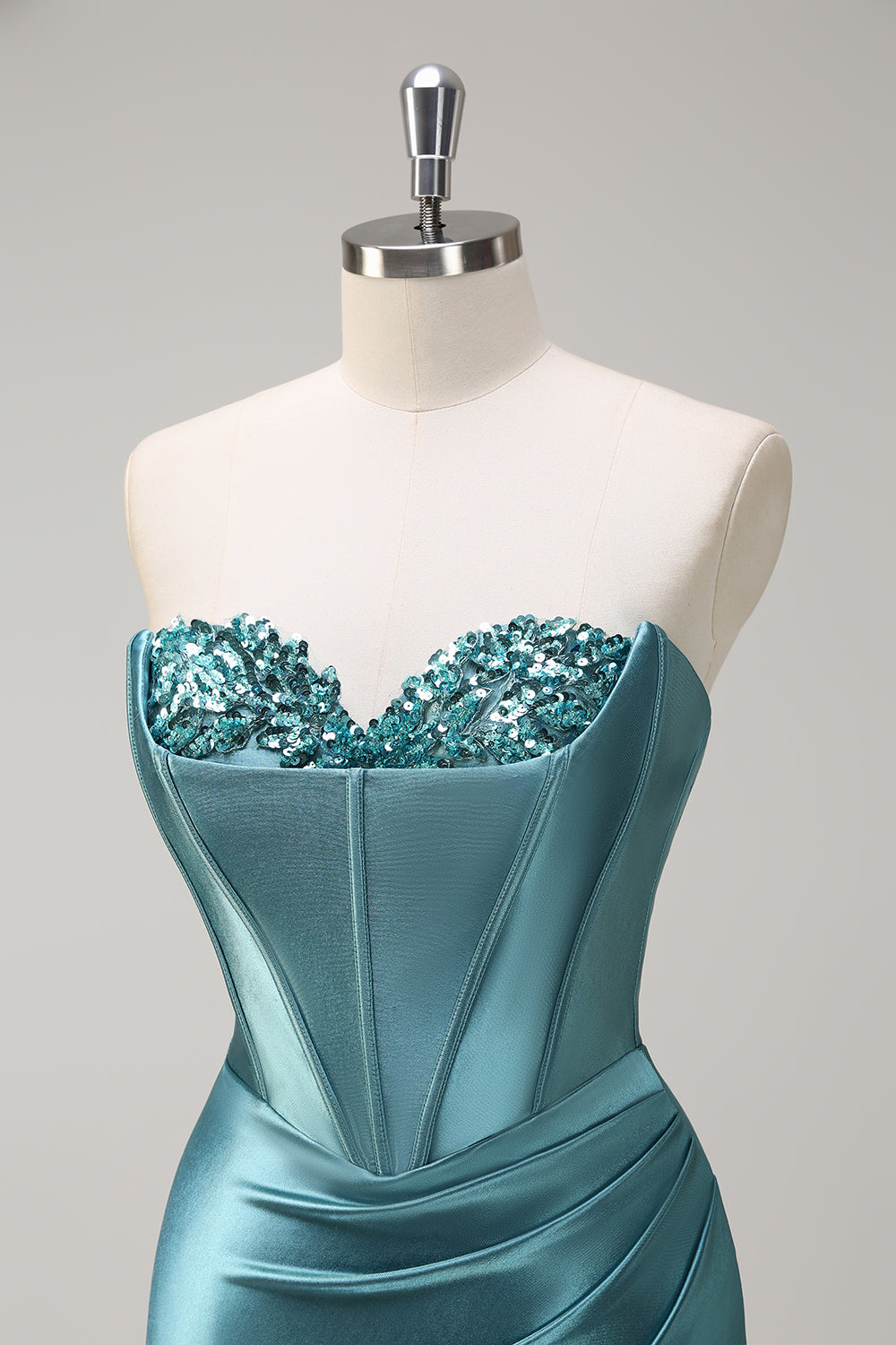 Vestido de fiesta de lentejuelas de lentejuelas brillantes Verde grisáceo con lentejuelas de satén con abertura