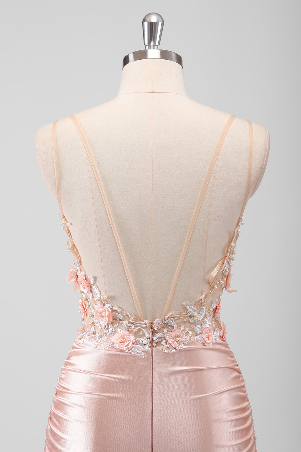 Corsé floral sirena melocotón Vestido largo de fiesta con abertura