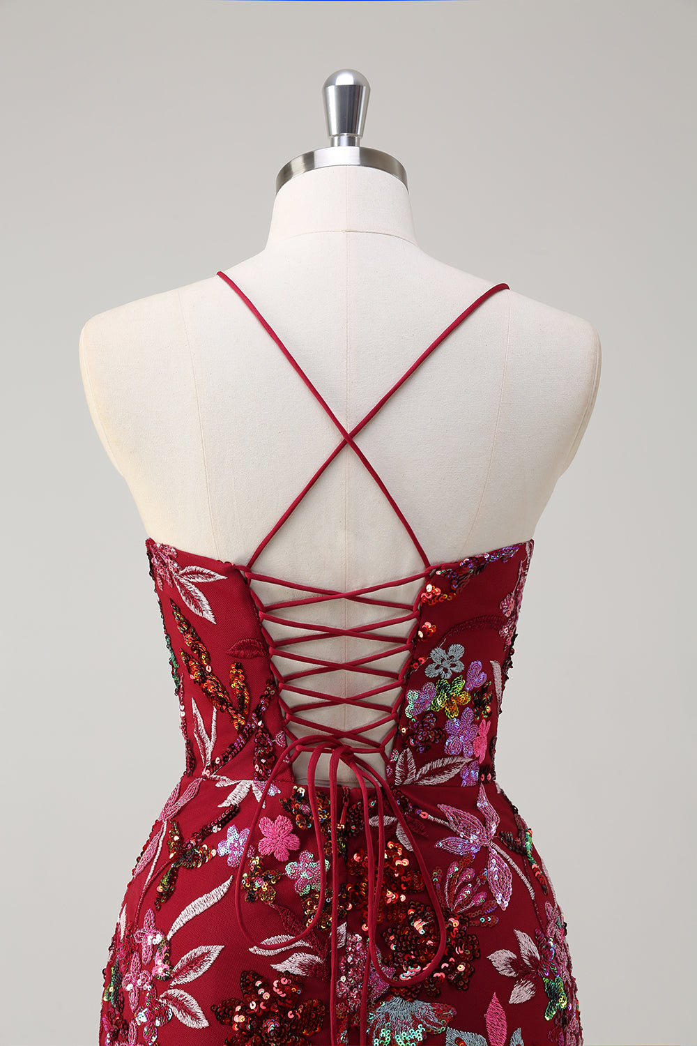 Vestido de fiesta floral de lentejuelas largas de lentejuelas burdeos brillantes con abertura