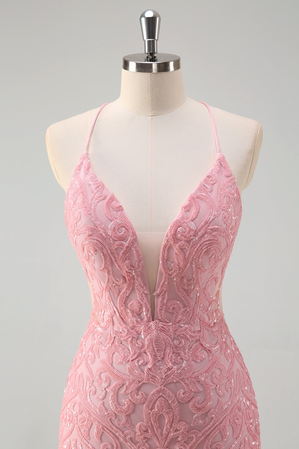 Vestido de fiesta largo de lentejuelas con tirantes de espagueti de sirena rosa brillante con plumas