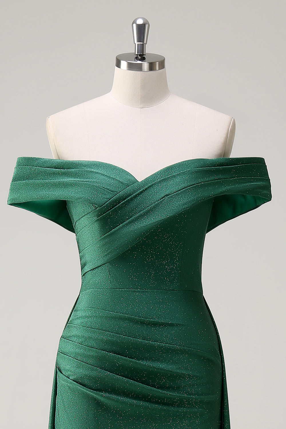 Vestido de fiesta de sirena verde oscuro con purpurina con hombros descubiertos