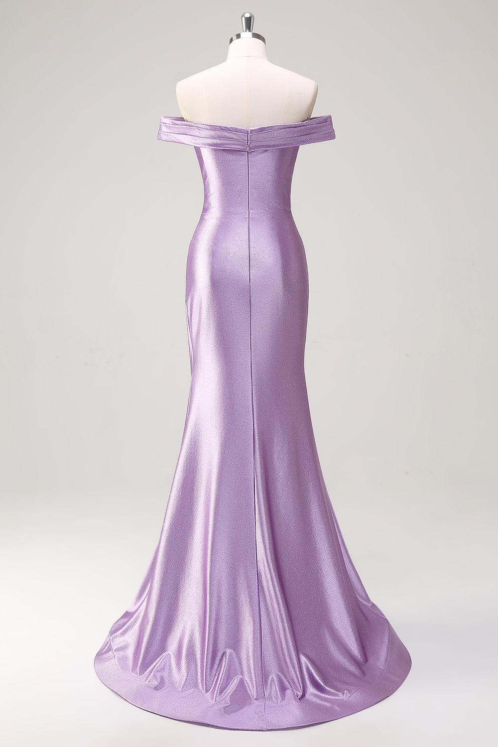 Vestido de fiesta largo fruncido con hombros descubiertos de sirena lila