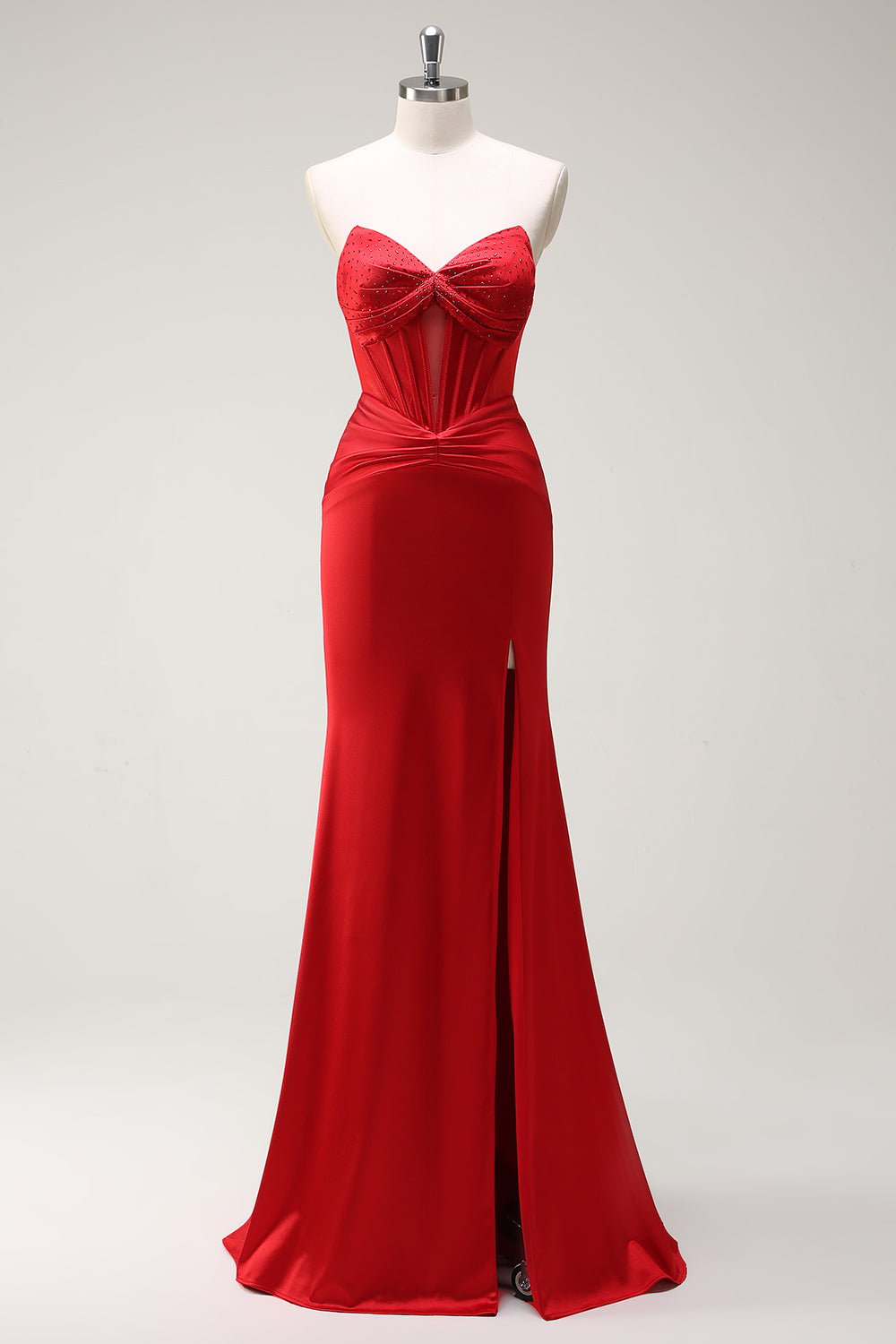 Sirena Novia Corsé Rojo Vestido de Fiesta Largo con Abertura