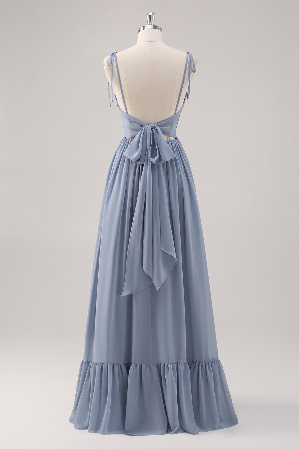 Vestido largo de dama de honor con corsé azul empolvado A Line con abertura