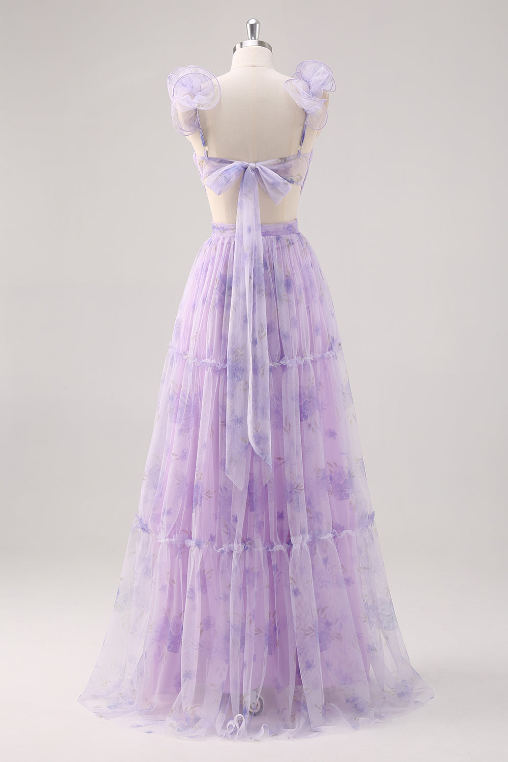 Flor De Lavanda Un Vestido Largo De Dama De Honor Plisado Recortado De La Línea