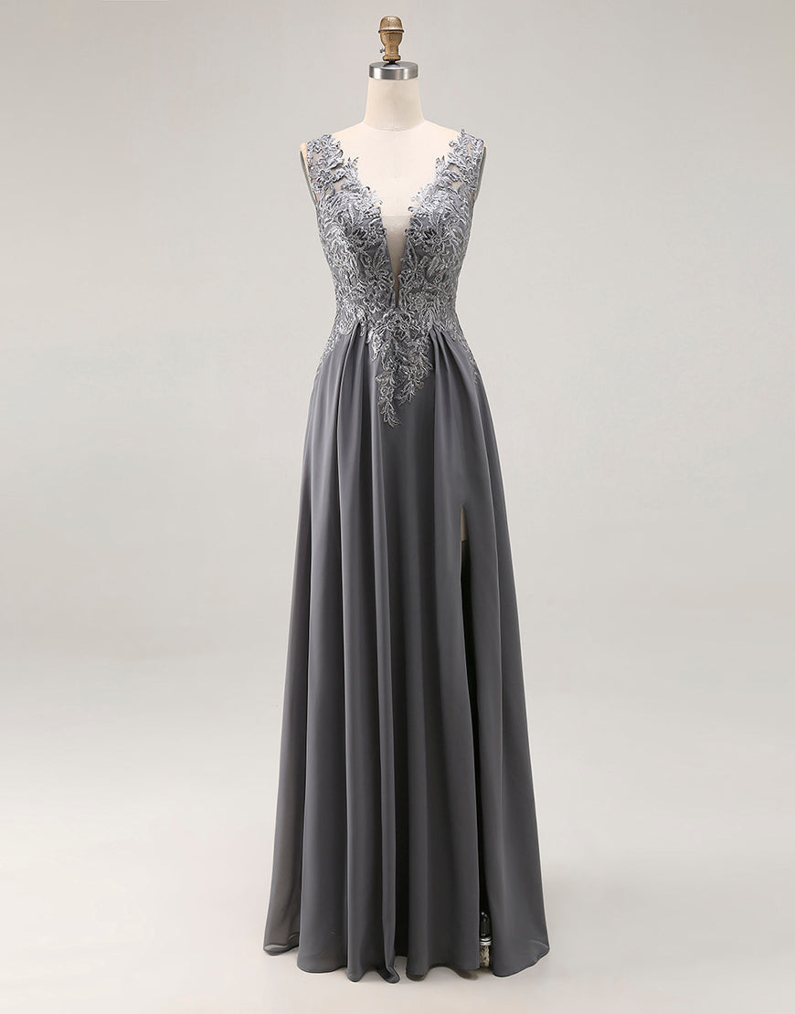 Carboncillo A Line Apliques de encaje con escote en V Vestido de la madre de la novia