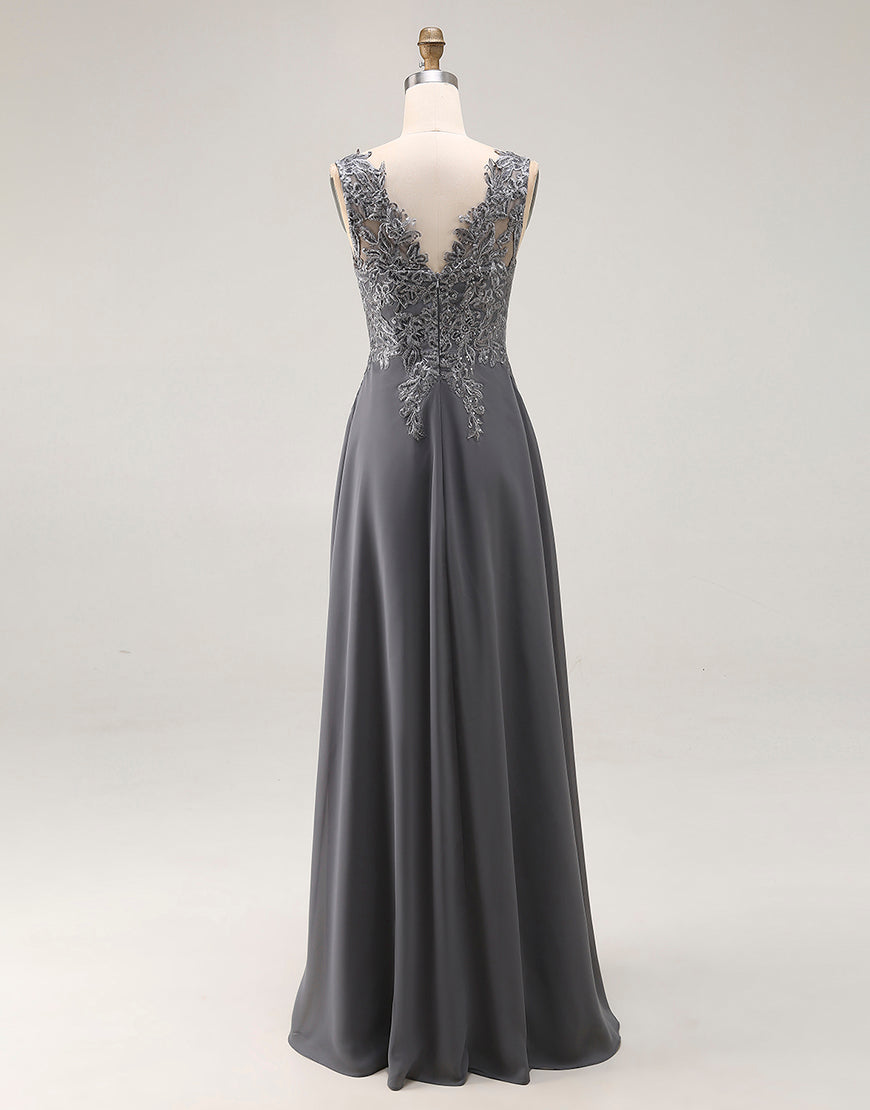 Carboncillo A Line Apliques de encaje con escote en V Vestido de la madre de la novia
