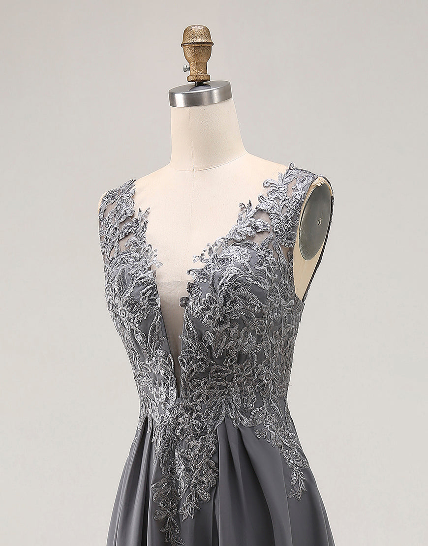 Carboncillo A Line Apliques de encaje con escote en V Vestido de la madre de la novia