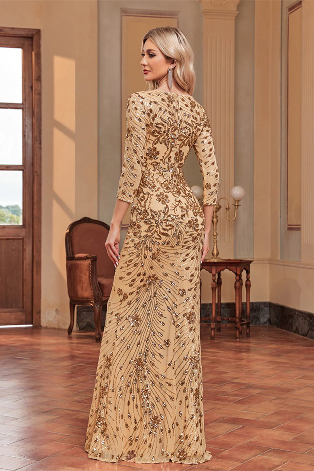 Apliques de sirena verde oscuro brillante Vestido de madre de la novia con mangas 3/4
