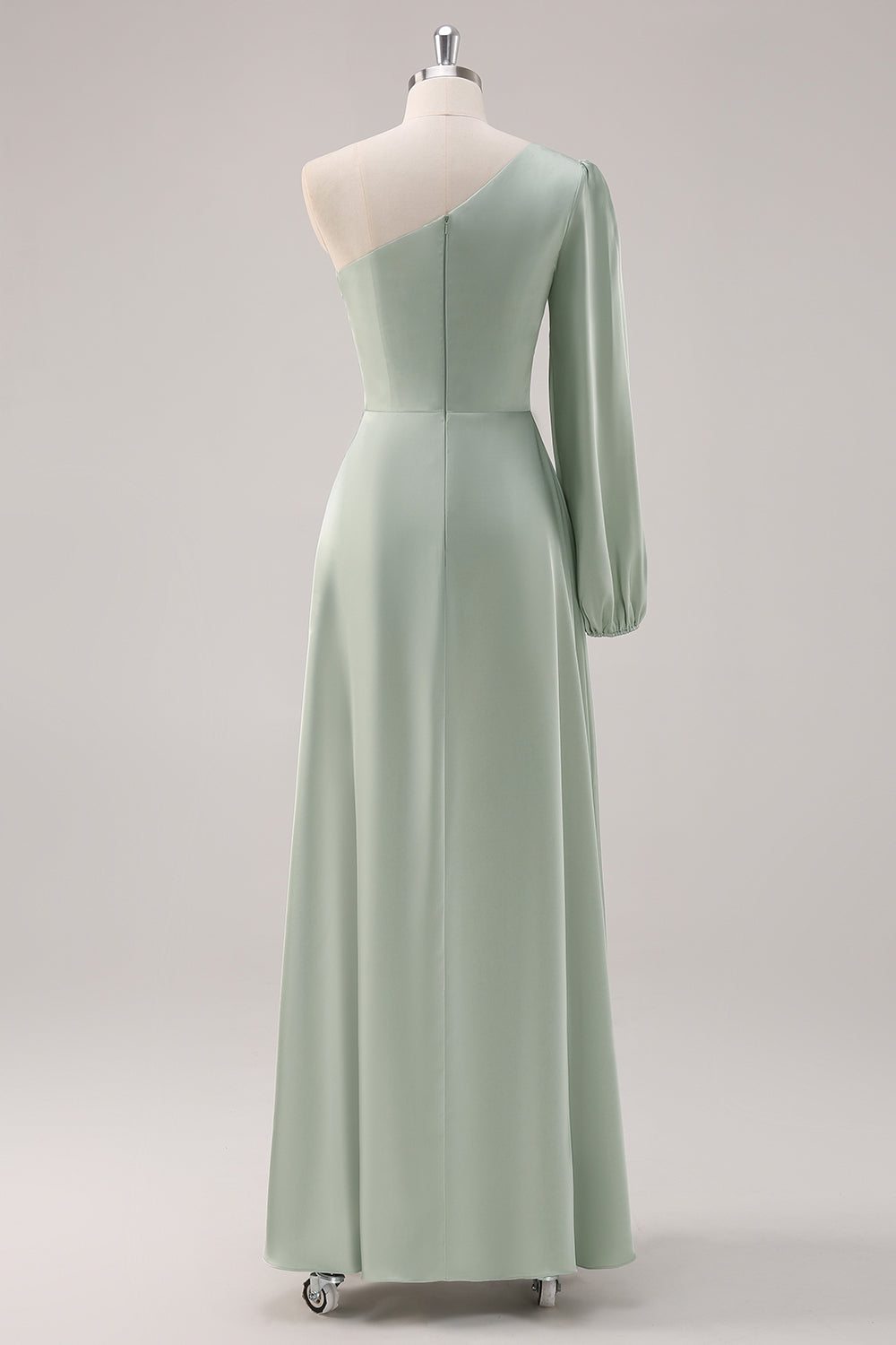 Vestido de dama de honor de un hombro de un solo hombro Sage Green A Line con abertura