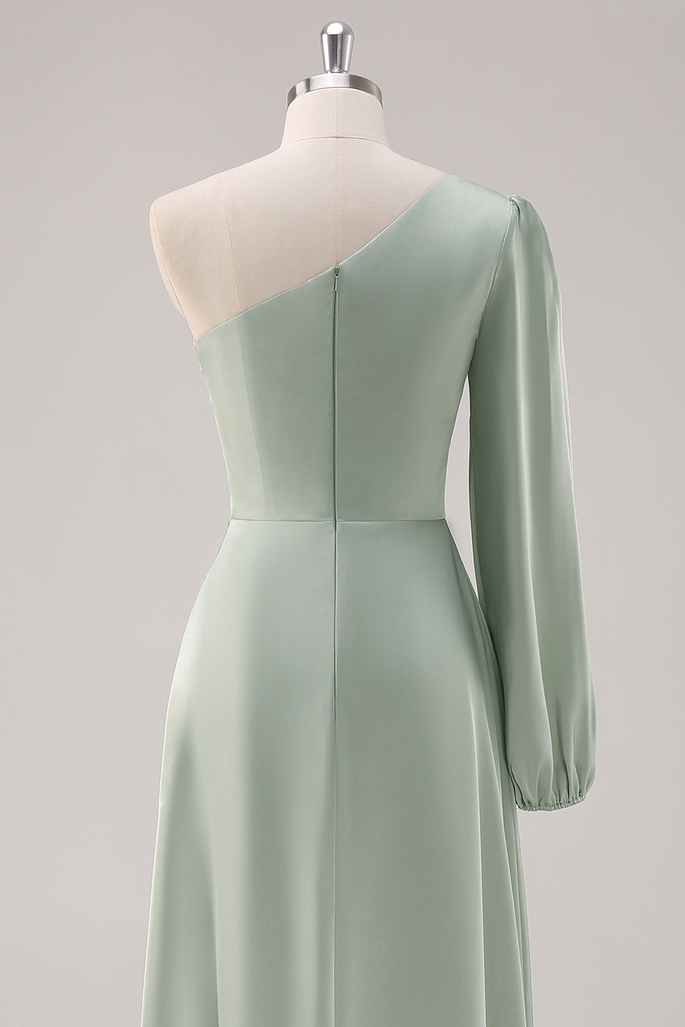 Vestido de dama de honor de un hombro de un solo hombro Sage Green A Line con abertura