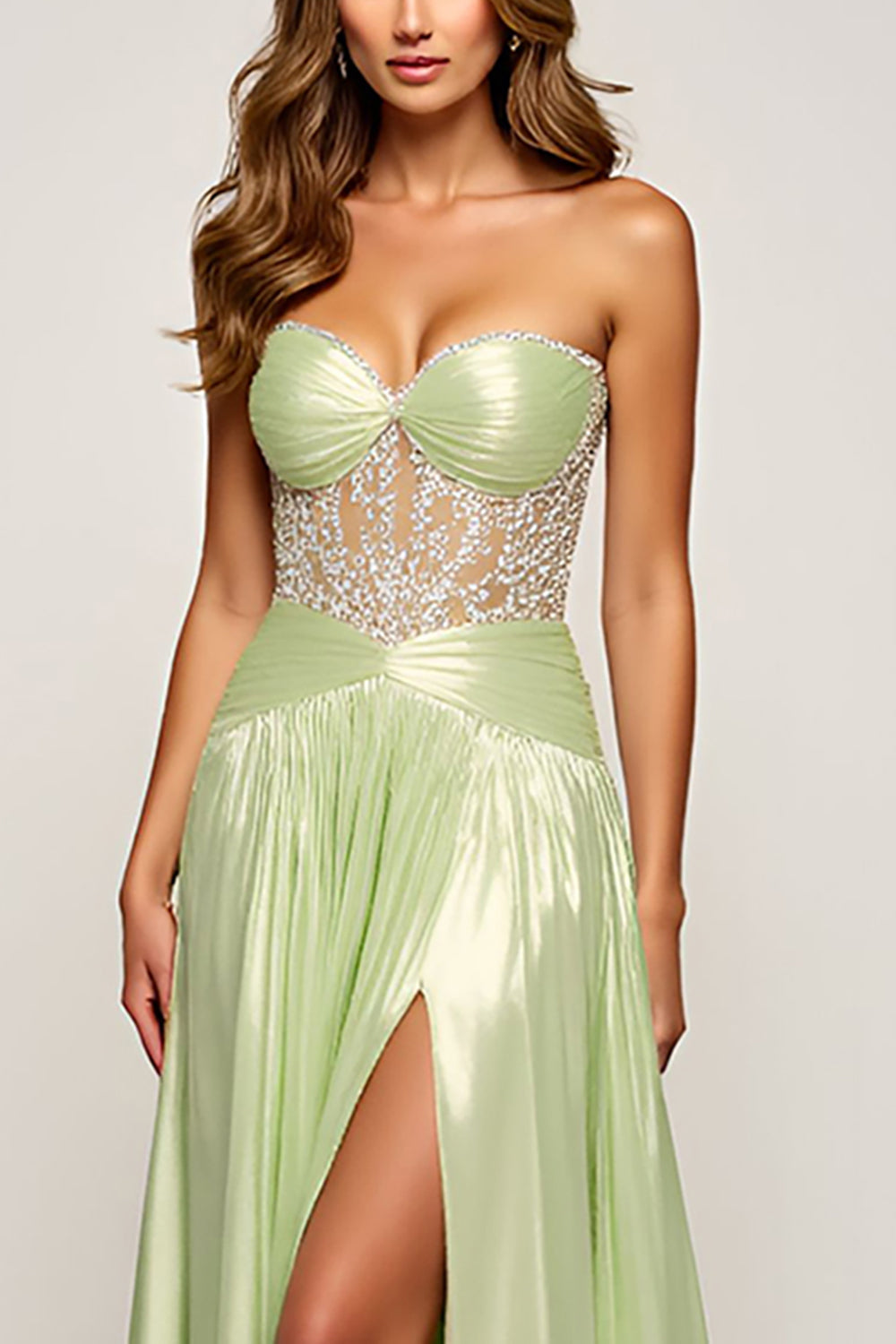 Vestido de fiesta largo de lentejuelas de lentejuelas de salvia brillante con abertura