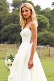 Vestido de novia de gasa A Line Ruffle Ivory con encaje